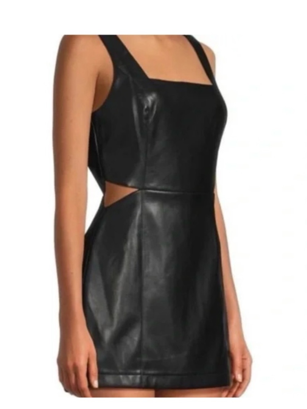 7 For All Mankind Black Faux Leather Cutout Mini Dress